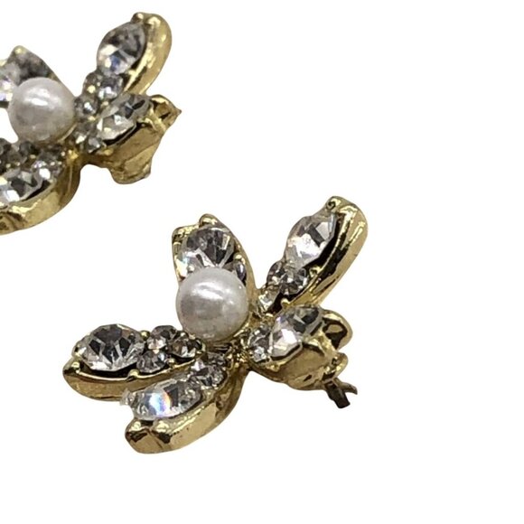 Sparkle Womens Floral Crystal Pearl Post Earrings Lead & Nickel-Free Rhinestones - Picture 5 of 6